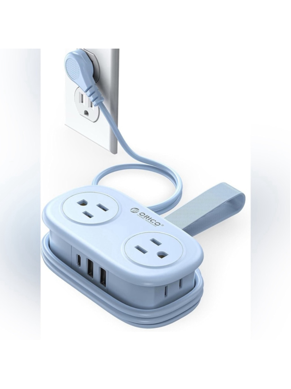 NEW 7-in-1 Power Strip Blue USB-C Travel Flat Plug Cruise Approved NIB